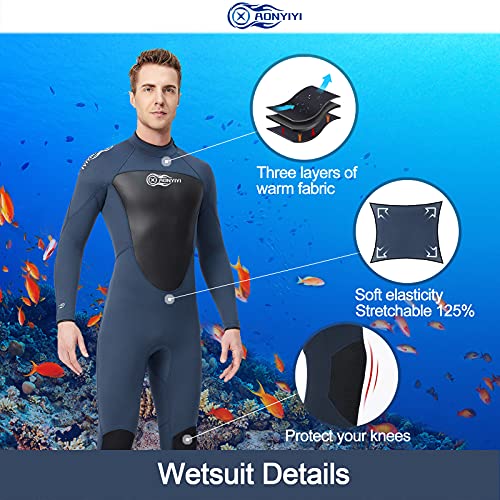 Wetsuits Traje de Neopreno 3 mm AONYIYI Ultra Elástico Atrás Cremallera Cálido Traje de Buceo Completo para Hacer Snorkel Buceo Natación Surf