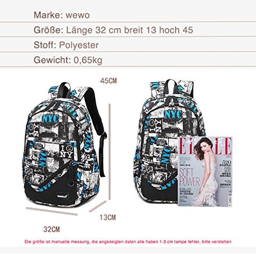 Wewod Mochila Escolar Juvenil,Mochilas Escolares Adolescentes,Bolso Grandes del Ordenador Portátil 15.6 Pulgadas,Mochilas Escolares Moda Impresión (Blanco)