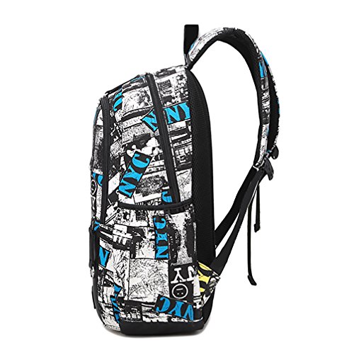 Wewod Mochila Escolar Juvenil,Mochilas Escolares Adolescentes,Bolso Grandes del Ordenador Portátil 15.6 Pulgadas,Mochilas Escolares Moda Impresión (Blanco)