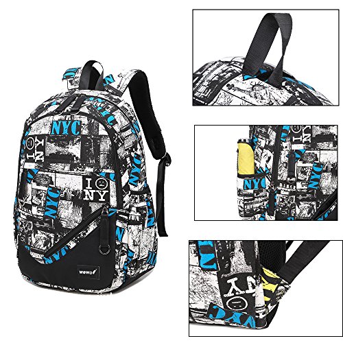 Wewod Mochila Escolar Juvenil,Mochilas Escolares Adolescentes,Bolso Grandes del Ordenador Portátil 15.6 Pulgadas,Mochilas Escolares Moda Impresión (Blanco)