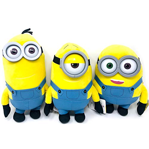 Whitehouse Peluches Minions Bob Kevin Stuart 25/30cm Minion con Gafas de Plástico, Peluche Suave y blandito, Pack 3 Peluches Minion