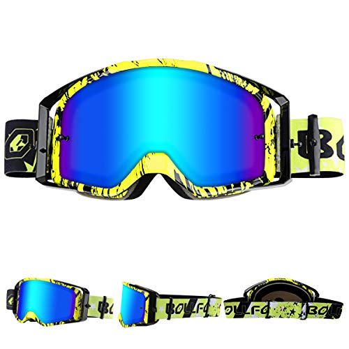 WholeFire Gafas de Motocicleta, ATV Dirt Bike Off Road Racing MX Riding Goggle, UV400 para Ciclismo, Motocross para Deportes al Aire Libre, Amarillo