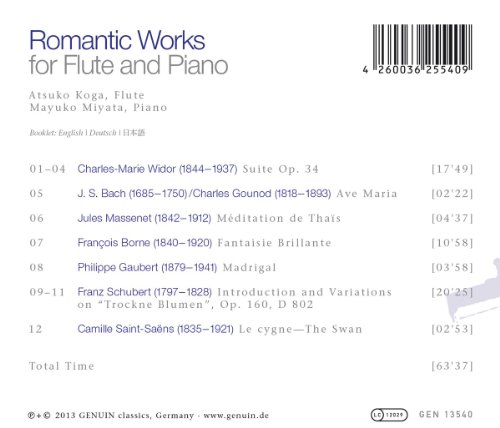 Widor, Gounod, Massenet, Schubert, Saint-Saëns : Musique romantique pour flûte et piano. Koga, Miyata.