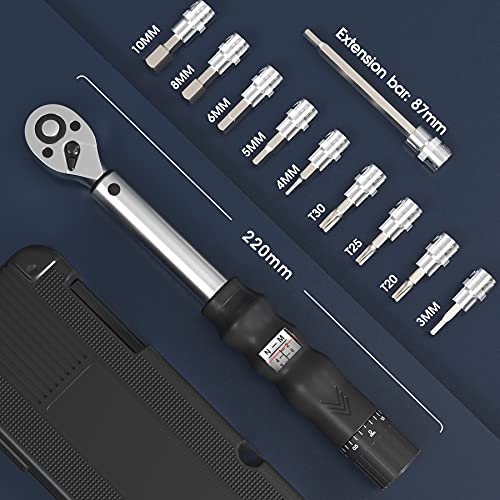 Wieprima - Llave dinamométrica para bicicleta, 1/4", 2 Nm - 14 Nm, incluye hexágono interior y puntas Torx para bicicleta, bicicleta de carretera, bicicleta de montaña