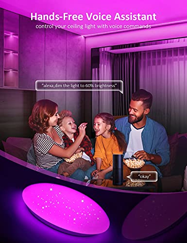 WiFi Plafon Led Techo, Maxcio 24W Lámpara de Techo con Decoración de Estrellas Control de App y Alexa/Google Home, con Luz Regulable RGBCCT 3000-6500k, IP54 Plafones Led Redonda para Habitaciones