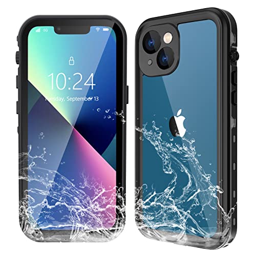 WIFORT Funda Impermeable para iPhone 13 Mini,IP68 Certificado Agua Sumergible, 360 Grados Antigolpes Protección Protector de Pantalla Incorporado, Carcasa Anti- Arañazos Antipolvo Transparente,Negro