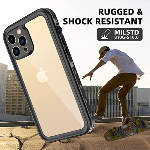 WIFORT Funda Impermeable para iPhone 13 Pro 6.1", IP68 Certificado Agua Sumergible, 360 Grados Antigolpes Protector de Pantalla Incorporado, Carcasa Anti- Arañazos Antipolvo Transparente,Negro