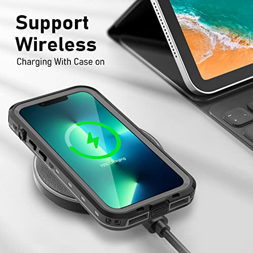 WIFORT Funda Impermeable para iPhone 13 Pro 6.1", IP68 Certificado Agua Sumergible, 360 Grados Antigolpes Protector de Pantalla Incorporado, Carcasa Anti- Arañazos Antipolvo Transparente,Negro