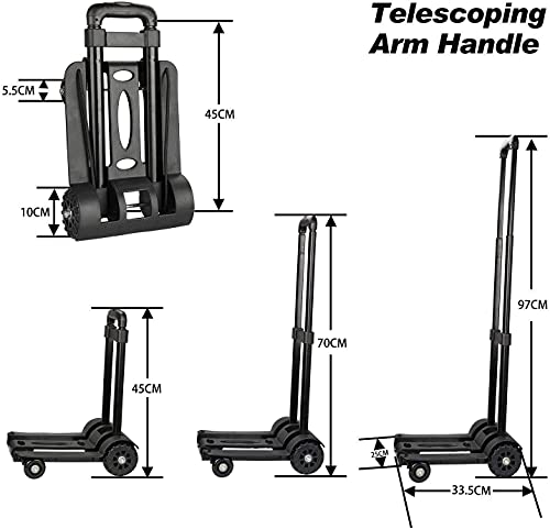 wilbest® Carretilla Plegable, Carritos Porta Equipajes con 4 Ruedas Carga Máxima 70 kg/165 lbs - Después de Plegar se Puede Poner en la Mochila - Negro