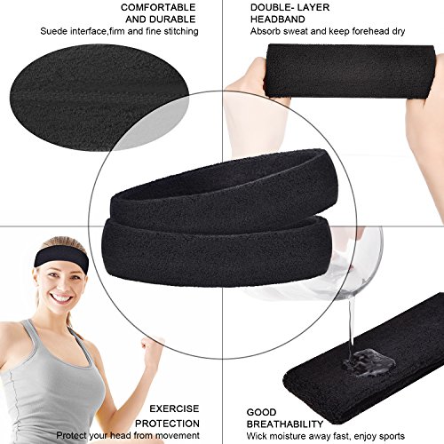 WILLBOND 3 Piezas Diadema Deportiva para Hombres y Mujeres, Banda Elástica de Pelo Antideslizante Banda de Cabeza Atlética de Algodón de Absorción de Humedad para Deportes (Negro)