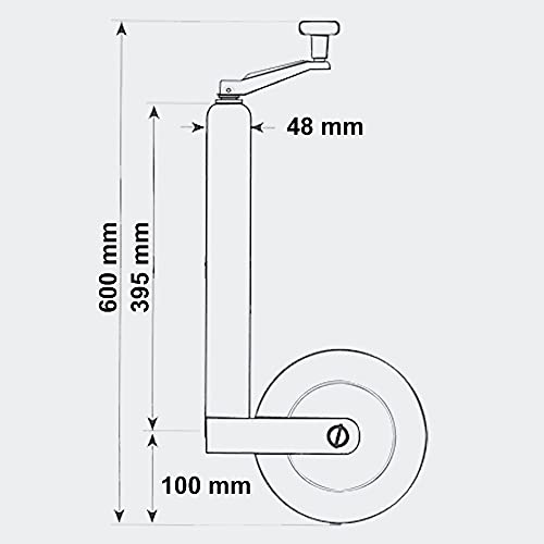 WilTec 362kg - Rueda Jockey Delantera Apoyo Soporte Goma Maciza Diametro 48mm Remolque Coche Caravan