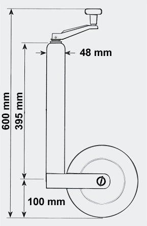 WilTec 362kg - Rueda Jockey Delantera Apoyo Soporte Goma Maciza Diametro 48mm Remolque Coche Caravan