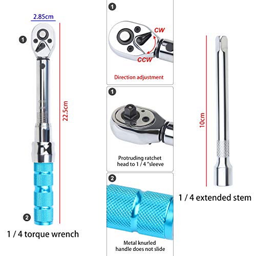 WiMas Juego de 18 llaves dinamométricas para bicicleta de 1/4 pulgadas, juego de llaves dinamométricas de 2 a 20 Nm para bicicleta, motocicleta y coche