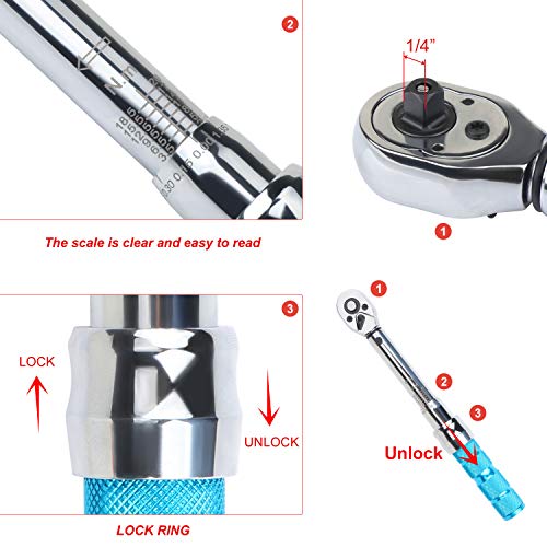 WiMas Juego de 18 llaves dinamométricas para bicicleta de 1/4 pulgadas, juego de llaves dinamométricas de 2 a 20 Nm para bicicleta, motocicleta y coche