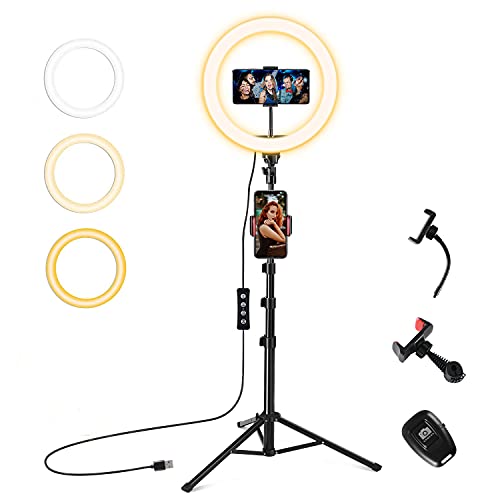 WinCret 10" aro de luz con tripode, Anillo de luz led con 3 Modos Regulables, aro luz movil, 10 Niveles de Brillo, Cargador USB, aro de luz para movil TIK tok/Maquillaje/fotografia/Livestream