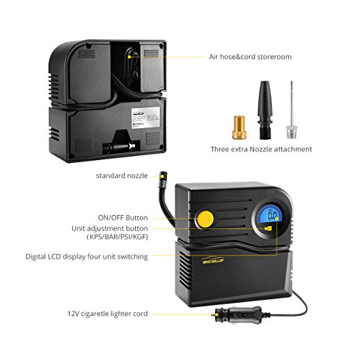 WindGallop Small Compresore de Aire portátiles Inflador de neumáticos con medidor de presión Bomba de neumáticos para automóvil 12V DC Compresor de neumáticos Bomba de Aire eléctrica (Azul)