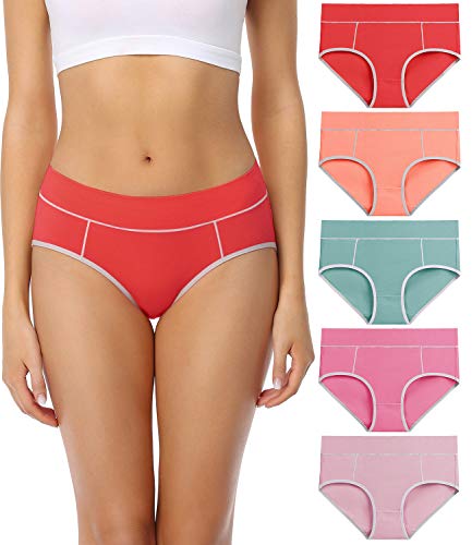 wirarpa Bragas Mujer Cintura Midi Algodón Braguitas Multicolore 5 Pack Talla L