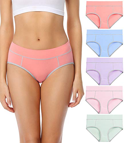 wirarpa Bragas Mujer Cintura Midi Algodón Braguitas Multicolore 5 Pack Talla L