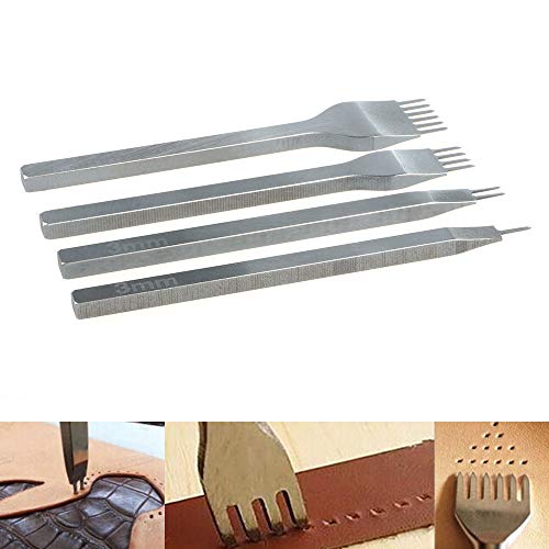 Wisfor Perforadora para Cuero, 4PCS Tenedores para Coser Cuero DIY, Herramientas para Artesanía de Cuero - 3MM