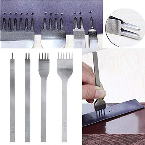 Wisfor Perforadora para Cuero, 4PCS Tenedores para Coser Cuero DIY, Herramientas para Artesanía de Cuero - 3MM