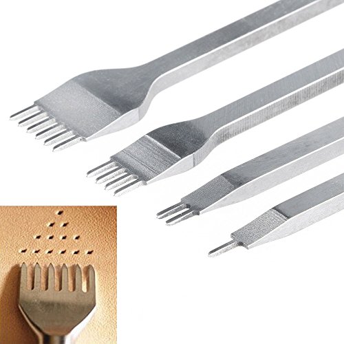 Wisfor Perforadora para Cuero, 4PCS Tenedores para Coser Cuero DIY, Herramientas para Artesanía de Cuero - 3MM