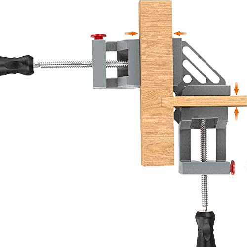WISMURHI Abrazadera de ángulo rect de 90 grados, Sargento de ángulo doble aleación de aluminio, Abrazadera de esquina con mandíbula ajustable para carpinteria, soldar, enmarcar, taladrar (doble mango)