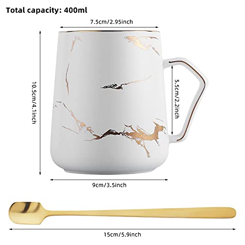 Wisolt Taza de CeráMica con Tapa y Mango, 400 Mltaza de Café con Cuchara de Acero Inoxidable, Taza de MáRmol de Desayuno para Navidad, CumpleañOs, Regalos