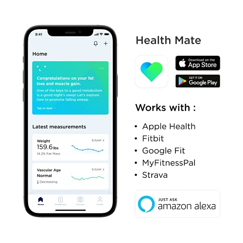 Withings Body Cardio: báscula inteligente con Wi-Fi con análisis de composición corporal, monitoreo de la salud cardíaca, edad vascular, IMC, grasa, masa muscular y ósea,% de agua - Negro