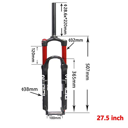 WLDOCA MTB Tenedor de Aire de suspensión, 26/27.5/29 '' Aleación de magnesio Doble Hombro Doble Aire de Aceite Línea de Aceite de Bloqueo Recto para Accesorios de Piezas de Bicicleta,27.5''