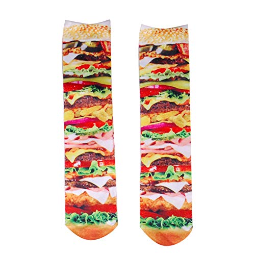 WLQXDD 3 Pares comienzan a venderse Calcetines Calcetines Lindos Ambos Lados Impresión 3D Hot Dog Fresa Flamenco Hamburguesa Pizza Patrones Moda Arte Divertido Calcetin