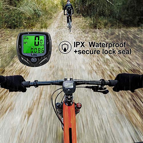 WNPA Ciclocomputador inalámbrico, cuentakilómetros impermeable con 16 funciones, cuentakilómetros pantalla LCD para ciclismo