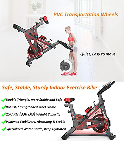 WOERD Bicicleta de ejercicio ultra silenciosa con volante de inercia con resistencia ajustable, bicicleta de entrenamiento interior inteligente con pantalla LCD multifuncional…