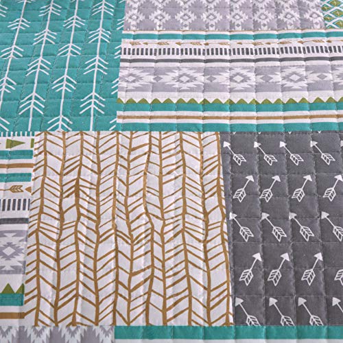 WOLTU Colcha para Cama Colcha Manta Multiuso Edredón de Patchwork, diseño Reversible a Cuadros, edredón Acolchado y Cama Doble Forrada y Acolchada220x240cm Gris+Verde BD11m03