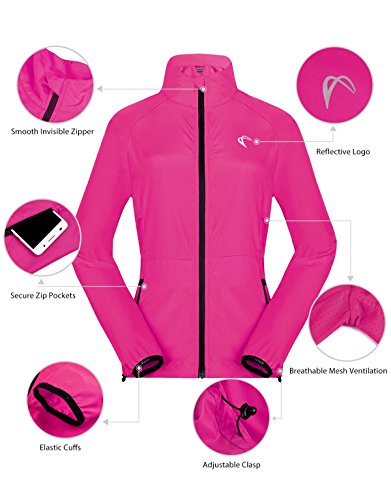 Women's Packable Windbreaker Jacket, Lightweight and Water Resistant, Active Cycling Running Skin Coat, Rose Red M