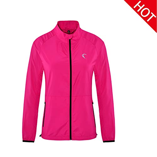 Women's Packable Windbreaker Jacket, Lightweight and Water Resistant, Active Cycling Running Skin Coat, Rose Red M
