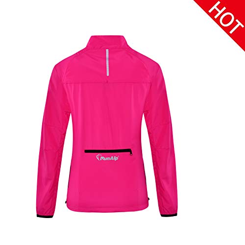 Women's Packable Windbreaker Jacket, Lightweight and Water Resistant, Active Cycling Running Skin Coat, Rose Red M