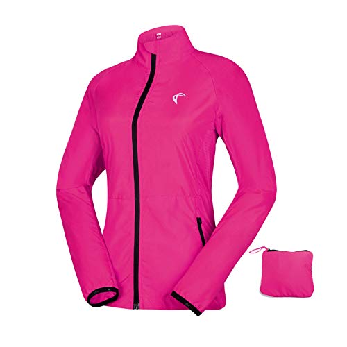 Women's Packable Windbreaker Jacket, Lightweight and Water Resistant, Active Cycling Running Skin Coat, Rose Red M