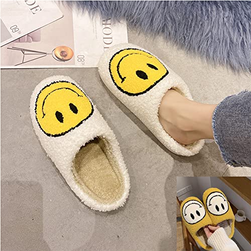 Womens Smiley Face Plush Warm Slippers Fluffy Cute House Home Shoes Memory Foam Soft Plush Warm Indoor Cute Non Slip (Pink,38-39)