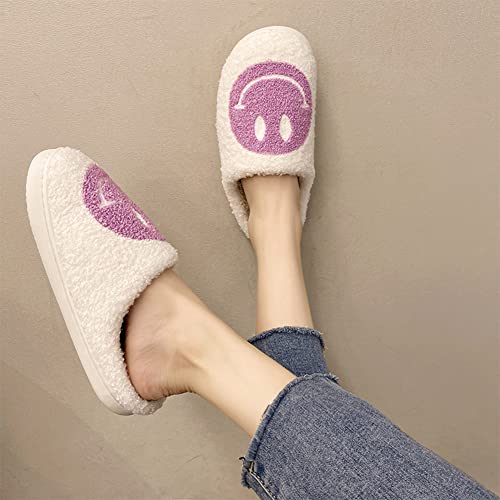 Womens Smiley Face Plush Warm Slippers Fluffy Cute House Home Shoes Memory Foam Soft Plush Warm Indoor Cute Non Slip (Pink,38-39)