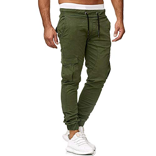 WOOGOD Pantalones chinos para hombre, informales, modernos, deportivos, con bolsillos, elásticos, para correr, para exteriores, cómodos, transpirables, verde, XXL