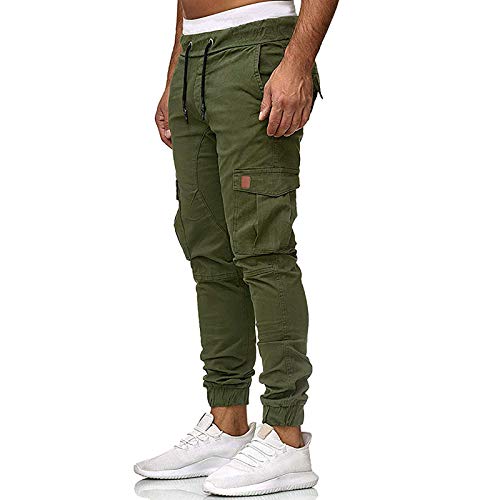 WOOGOD Pantalones chinos para hombre, informales, modernos, deportivos, con bolsillos, elásticos, para correr, para exteriores, cómodos, transpirables, verde, XXL