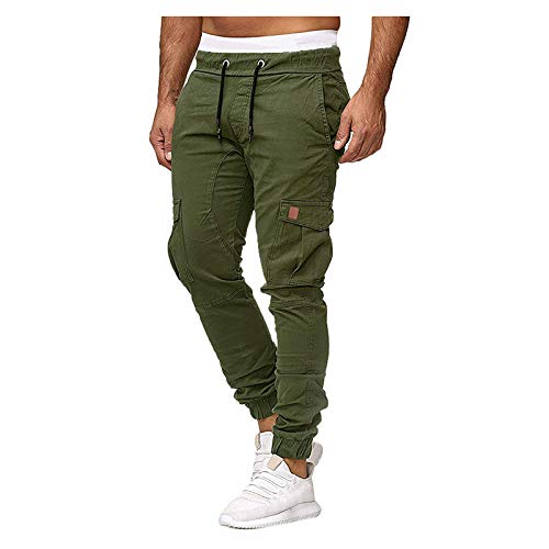 WOOGOD Pantalones chinos para hombre, informales, modernos, deportivos, con bolsillos, elásticos, para correr, para exteriores, cómodos, transpirables, verde, XXL