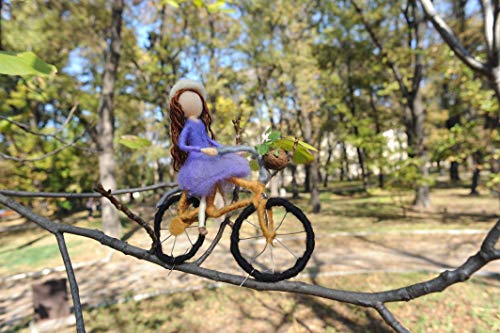 Wool needle felted Art Doll and bicycle Waldorf inspired - soft sculpture - miniature art doll - felt figurine - gift - ornament