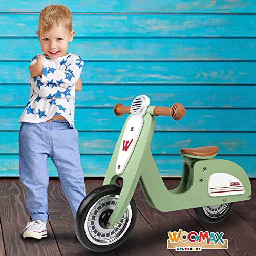 WOOMAX - Bici sin pedales madera, vespa madera, bici Scooter, bicicleta iniciación niños, bici sin pedales niño 2 años, máx 25 Kg, de 24 meses a 5 años (85378)