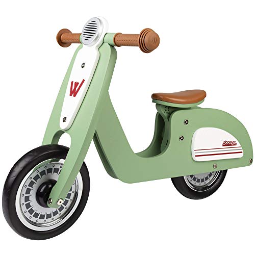 WOOMAX - Bici sin pedales madera, vespa madera, bici Scooter, bicicleta iniciación niños, bici sin pedales niño 2 años, máx 25 Kg, de 24 meses a 5 años (85378)