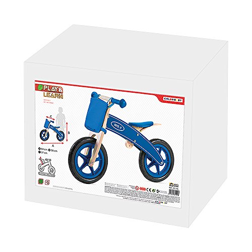 WOOMAX - Bicicleta madera sin pedales, bicis con cesta, bicicletas de madera, bici niño sin pedales, bici para niños 3 años, color azul, peso máximo 30 Kg, +3 años (85102)