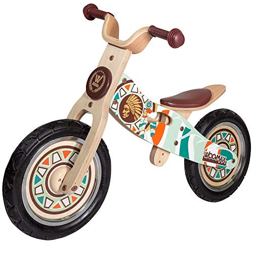 WOOMAX - Bicicleta sin pedales de madera, 85x42x58 cm, sillín ajustable, bicicleta iniciación, bicicleta niños 2 a 5 años, bici niños, 25 Kg, indian (85369)