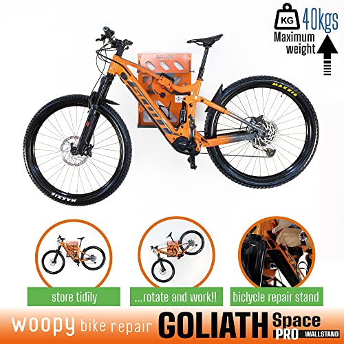 WOOPY GOLIATH SPACE PRO Soporte de Reparación de Bicicletas, Soporte Pared para Bicicleta, Altura Fija, Desmontable, para Mantenimiento de Bicicletas, uso Interior o Exterior, Carga Máxima 40 kg