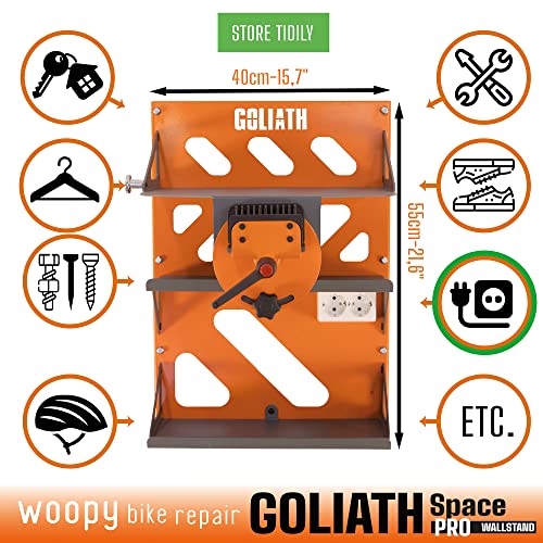 WOOPY GOLIATH SPACE PRO Soporte de Reparación de Bicicletas, Soporte Pared para Bicicleta, Altura Fija, Desmontable, para Mantenimiento de Bicicletas, uso Interior o Exterior, Carga Máxima 40 kg