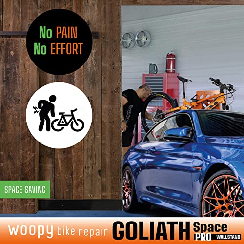 WOOPY GOLIATH SPACE PRO Soporte de Reparación de Bicicletas, Soporte Pared para Bicicleta, Altura Fija, Desmontable, para Mantenimiento de Bicicletas, uso Interior o Exterior, Carga Máxima 40 kg